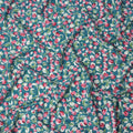 Teal Blue Cotton Lawn Fabric with All-Over Pink Floral Print and Green Leaf Motifs in Dense Pattern, Smooth Lightweight Finish, 110 Cms Width, Made in India-D22556