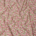 Light Brown Cotton Lawn Fabric with All-Over Pink Floral Print and Olive Green Leaf Motifs in Dense Pattern, Soft Lightweight Finish, 110 Cms Width, Made in India-D22557