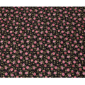 Black Cotton Lawn Fabric with All-Over Pink Rose Floral Print and Beige Leaf Motifs, Smooth Lightweight Finish, 110 Cms Width, Made in India-D22560