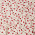 Ivory Cotton Lawn Fabric with All-Over Red Rose Floral Print and Beige Leaf Detailing, Soft Lightweight Finish, 110 Cms Width, Made in India-D22562