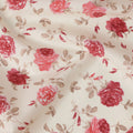 Ivory Cotton Lawn Fabric with All-Over Red Rose Floral Print and Beige Leaf Detailing, Soft Lightweight Finish, 110 Cms Width, Made in India-D22562