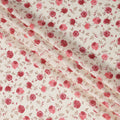 Ivory Cotton Lawn Fabric with All-Over Red Rose Floral Print and Beige Leaf Detailing, Soft Lightweight Finish, 110 Cms Width, Made in India-D22562