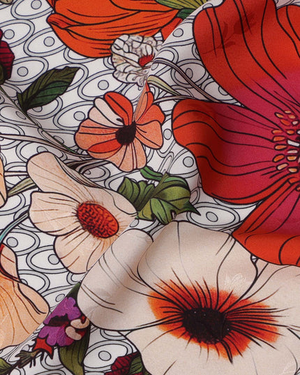 قماش ساتان حريري إيطالي فاخر بطبعة زهور متعددة الألوان، عرض 140 سم، صنع في إيطاليا - D22975