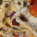قماش حرير ساتان إيطالي فاخر بقاعدة بيج مع طبعة زهور برتقالية وعاجية وأرجوانية، عرض 140 سم، صنع في إيطاليا - D22977