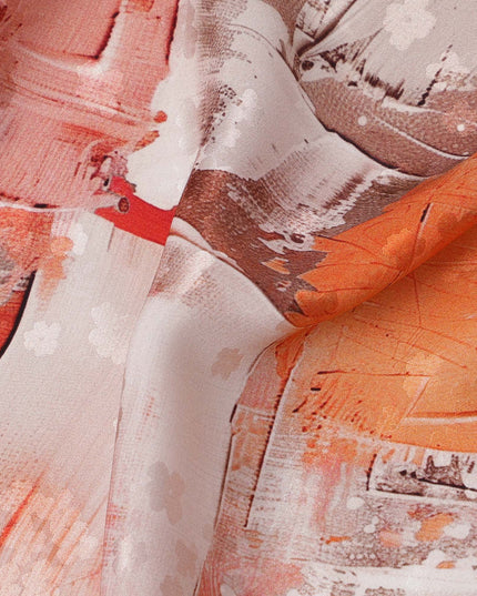 قماش ساتان حريري إيطالي فاخر بطبعة تجريدية متعددة الألوان، من الصدأ والبرتقالي والبيج، عرض 140 سم، صنع في إيطاليا - D22978