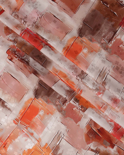 قماش ساتان حريري إيطالي فاخر بطبعة تجريدية متعددة الألوان، من الصدأ والبرتقالي والبيج، عرض 140 سم، صنع في إيطاليا - D22978