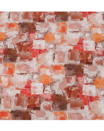 قماش ساتان حريري إيطالي فاخر بطبعة تجريدية متعددة الألوان، من الصدأ والبرتقالي والبيج، عرض 140 سم، صنع في إيطاليا - D22978