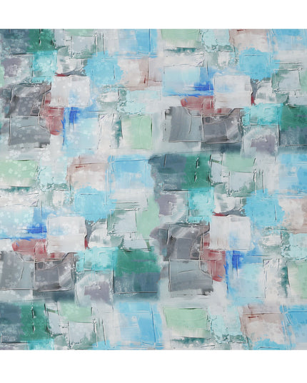 قماش ساتان حريري إيطالي فاخر بطبعة تجريدية بألوان الأزرق الجليدي والرمادي والنعناعي، عرض 140 سم، صنع في إيطاليا - D22979