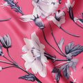 Pink Base with White & Purple Floral Print Premium Italian Pure Silk Satin Fabric, 140 Cms Width, Made in Italy-D22985