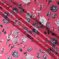 Pink Base with White & Purple Floral Print Premium Italian Pure Silk Satin Fabric, 140 Cms Width, Made in Italy-D22985
