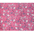 Pink Base with White & Purple Floral Print Premium Italian Pure Silk Satin Fabric, 140 Cms Width, Made in Italy-D22985