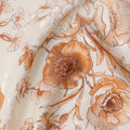 Ivory Base with Sepia & Beige Vintage Floral Print Premium Italian Pure Silk Satin Fabric, 140 Cms Width, Made in Italy-D22997