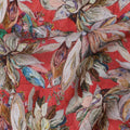 Crimson Red Base with Multicolor Hand-Painted Floral Print Viscose Crepe Fabric, 110 Cms Width, Made in India-D22999 - Regal Fabrics