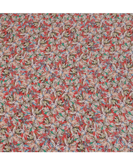 Crimson Red Base with Multicolor Hand-Painted Floral Print Viscose Crepe Fabric, 110 Cms Width, Made in India-D22999 - Regal Fabrics