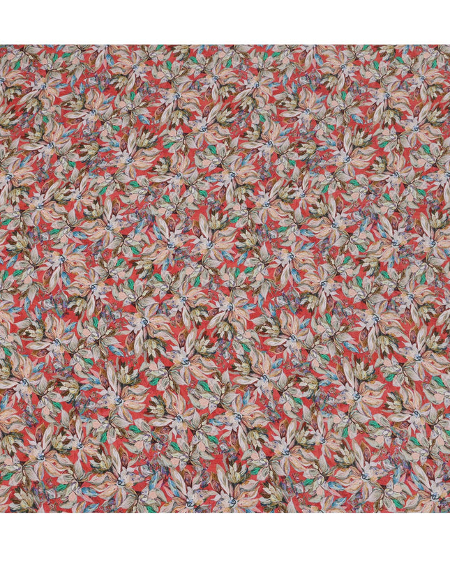 Crimson Red Base with Multicolor Hand-Painted Floral Print Viscose Crepe Fabric, 110 Cms Width, Made in India-D22999 - Regal Fabrics