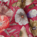 Wine Red Base with Orange, Beige & Mauve Watercolor Floral Print Viscose Crepe Fabric, 110 Cms Width, Made in India-D23005
