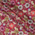 Wine Red Base with Orange, Beige & Mauve Watercolor Floral Print Viscose Crepe Fabric, 110 Cms Width, Made in India-D23005