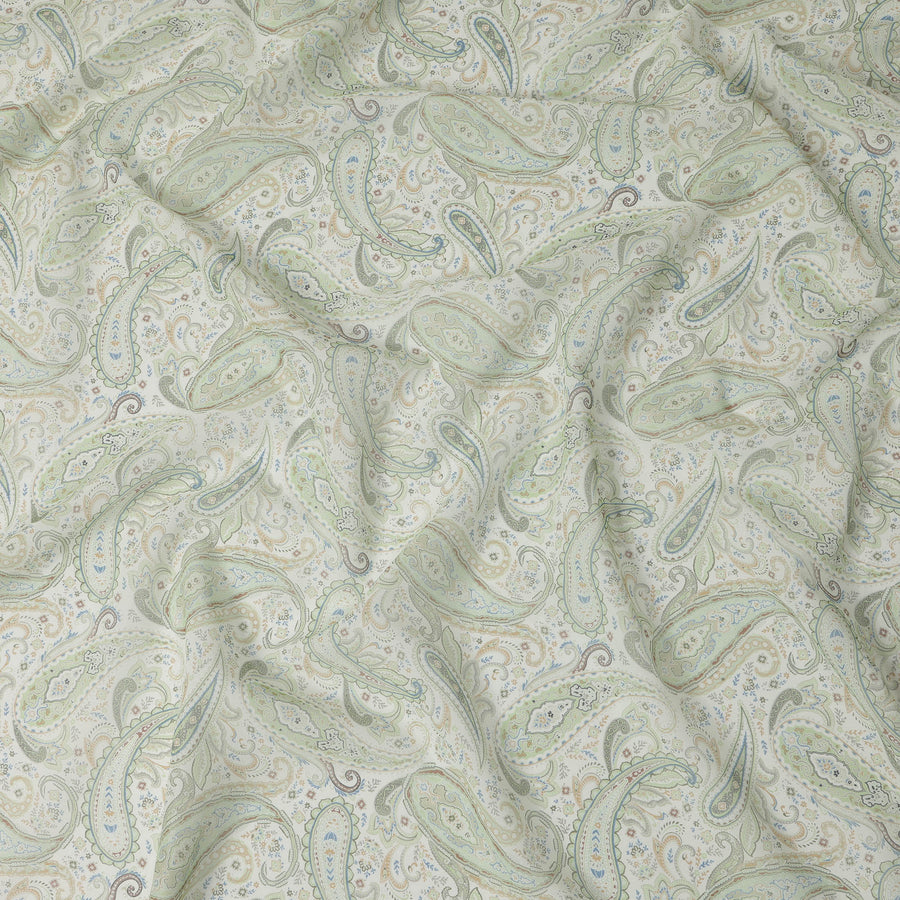 قماش قطني فوال بنقشة بيزلي متعددة الألوان بلون العاج، عرض 140 سم، صنع في الهند - D23039