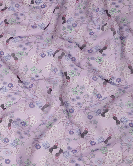 قماش قطني فوال بطبعة زهور متعددة الألوان بقاعدة لافندر، عرض 140 سم، صنع في الهند - D23040
