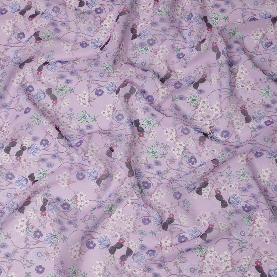 قماش قطني فوال بطبعة زهور متعددة الألوان بقاعدة لافندر، عرض 140 سم، صنع في الهند - D23040