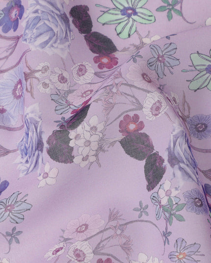 قماش قطني فوال بطبعة زهور متعددة الألوان بقاعدة لافندر، عرض 140 سم، صنع في الهند - D23040