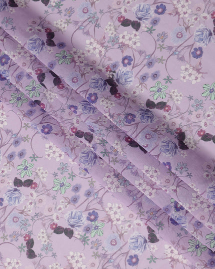 قماش قطني فوال بطبعة زهور متعددة الألوان بقاعدة لافندر، عرض 140 سم، صنع في الهند - D23040