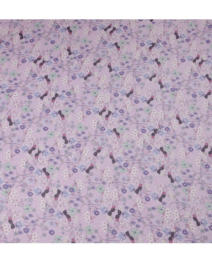 قماش قطني فوال بطبعة زهور متعددة الألوان بقاعدة لافندر، عرض 140 سم، صنع في الهند - D23040