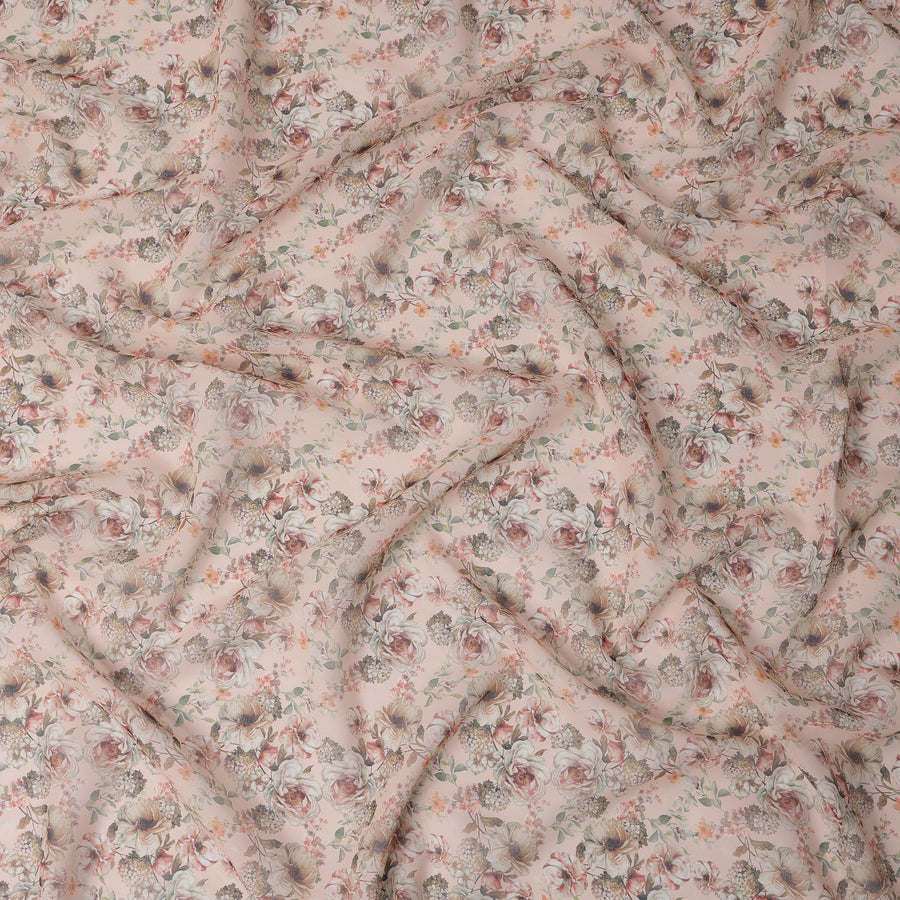 قماش قطني فوال بطبعة باقة زهور عتيقة باللون الوردي الخوخي، عرض 140 سم، صنع في الهند - D23041