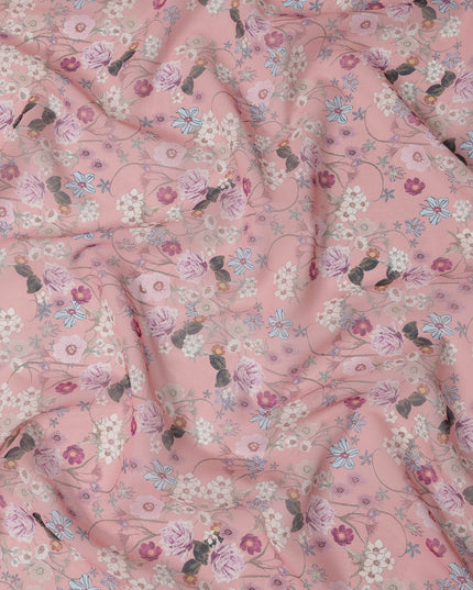 Blush Pink Multicolor Garden Floral Print Cotton Voile Fabric, 140 cm Width, Made in India-D23046