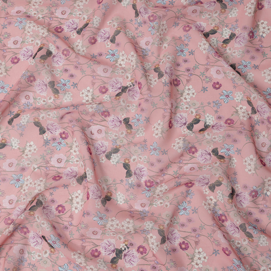 Blush Pink Multicolor Garden Floral Print Cotton Voile Fabric, 140 cm Width, Made in India-D23046