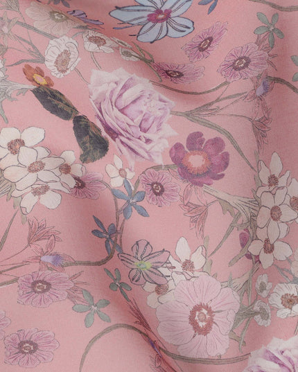 Blush Pink Multicolor Garden Floral Print Cotton Voile Fabric, 140 cm Width, Made in India-D23046