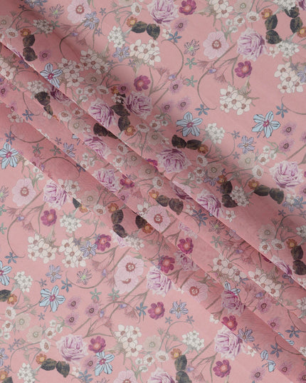 Blush Pink Multicolor Garden Floral Print Cotton Voile Fabric, 140 cm Width, Made in India-D23046