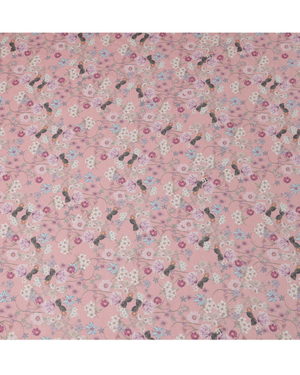 Blush Pink Multicolor Garden Floral Print Cotton Voile Fabric, 140 cm Width, Made in India-D23046