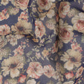Navy Blue Vintage Floral Bouquet Print Cotton Voile Fabric, 140 cm Width, India-D23049