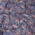Navy Blue Romantic Rose and Wildflower Print Cotton Voile Fabric, 140 cm Width, India-D23052