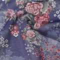 Navy Blue Romantic Rose and Wildflower Print Cotton Voile Fabric, 140 cm Width, India-D23052