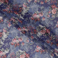 Navy Blue Romantic Rose and Wildflower Print Cotton Voile Fabric, 140 cm Width, India-D23052