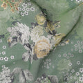 Olive Green Large Floral Print Cotton Voile Fabric, 140 cm Width, India-D23054