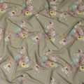 قماش قطني فوال بطبعة زهور متعددة الألوان باللون الأخضر الزيتوني، العرض: 140 سم، الهند - D23057