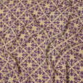 Beige with Purple Baroque Tile Print Pure Silk Crepe Fabric, 110 Cms Width, Made in India-D23159