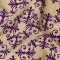Beige with Purple Baroque Tile Print Pure Silk Crepe Fabric, 110 Cms Width, Made in India-D23159