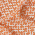 Orange with White Geometric Lattice Print Pure Silk Crepe Fabric, 110 Cms Width, Made in India-D23160