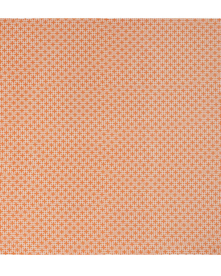 Orange with White Geometric Lattice Print Pure Silk Crepe Fabric, 110 Cms Width, Made in India-D23160