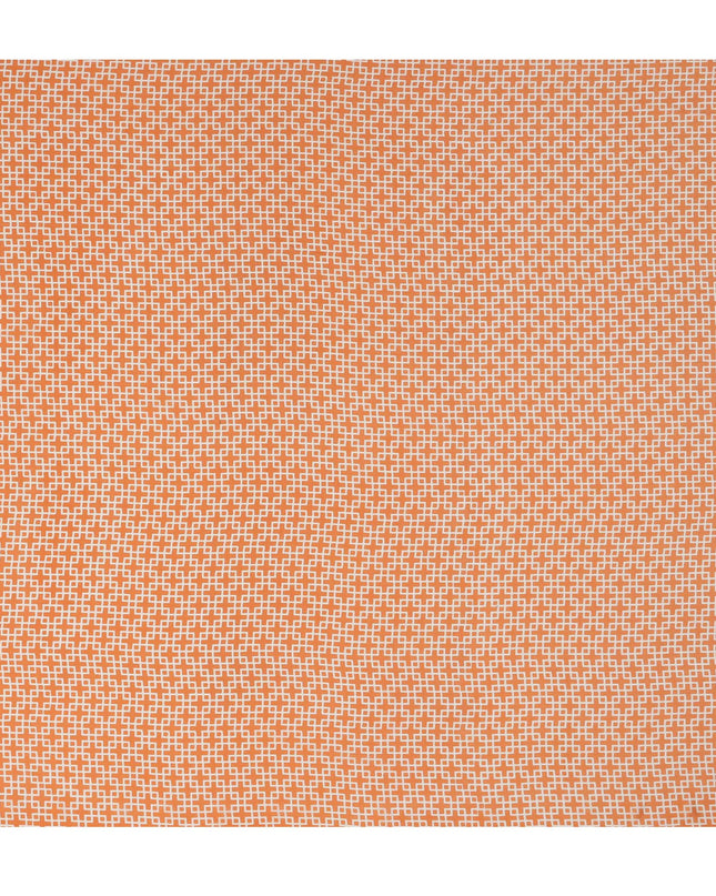 Orange with White Geometric Lattice Print Pure Silk Crepe Fabric, 110 Cms Width, Made in India-D23160 - Regal Fabrics