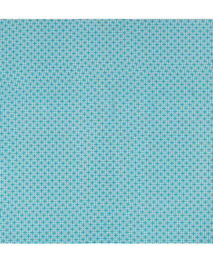 قماش كريب حريري خالص بطبعة هندسية شبكية باللون الأزرق السماوي والأبيض، عرض 110 سم، صنع في الهند - D23161