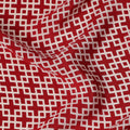 Deep Red with White Geometric Lattice Print Pure Silk Crepe Fabric, 110 Cms Width, Made in India-D23162