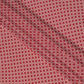 Deep Red with White Geometric Lattice Print Pure Silk Crepe Fabric, 110 Cms Width, Made in India-D23162