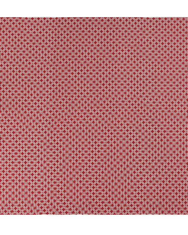 Deep Red with White Geometric Lattice Print Pure Silk Crepe Fabric, 110 Cms Width, Made in India-D23162 - Regal Fabrics