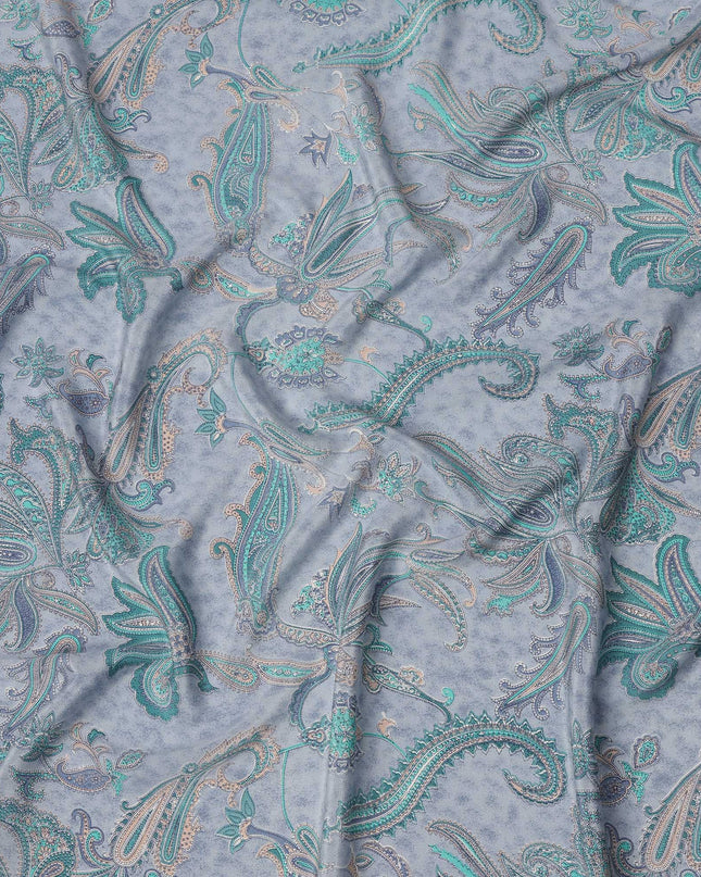 Powder Blue with Multicolor Paisley Floral Print Pure Silk Crepe Fabric, 110 Cms Width, Made in India-D23163 - Regal Fabrics