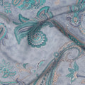 Powder Blue with Multicolor Paisley Floral Print Pure Silk Crepe Fabric, 110 Cms Width, Made in India-D23163 - Regal Fabrics